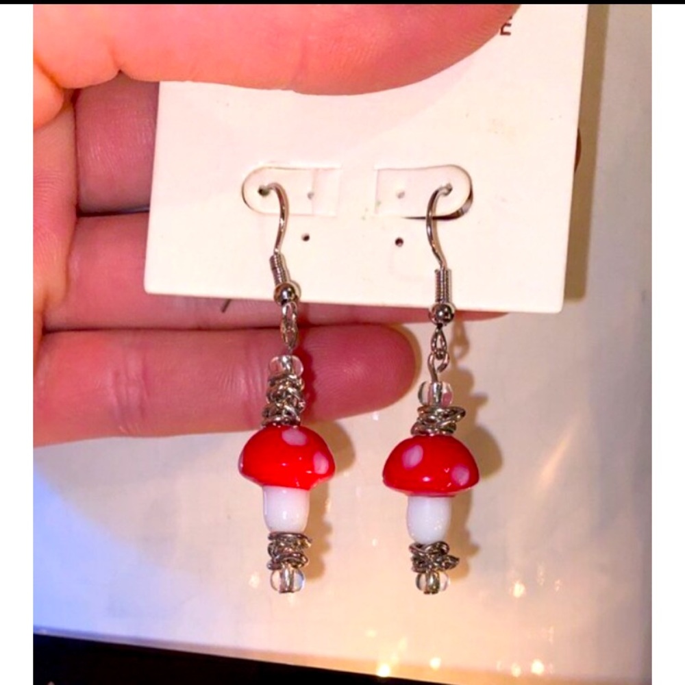 Handcrafted mushroom drop earrings